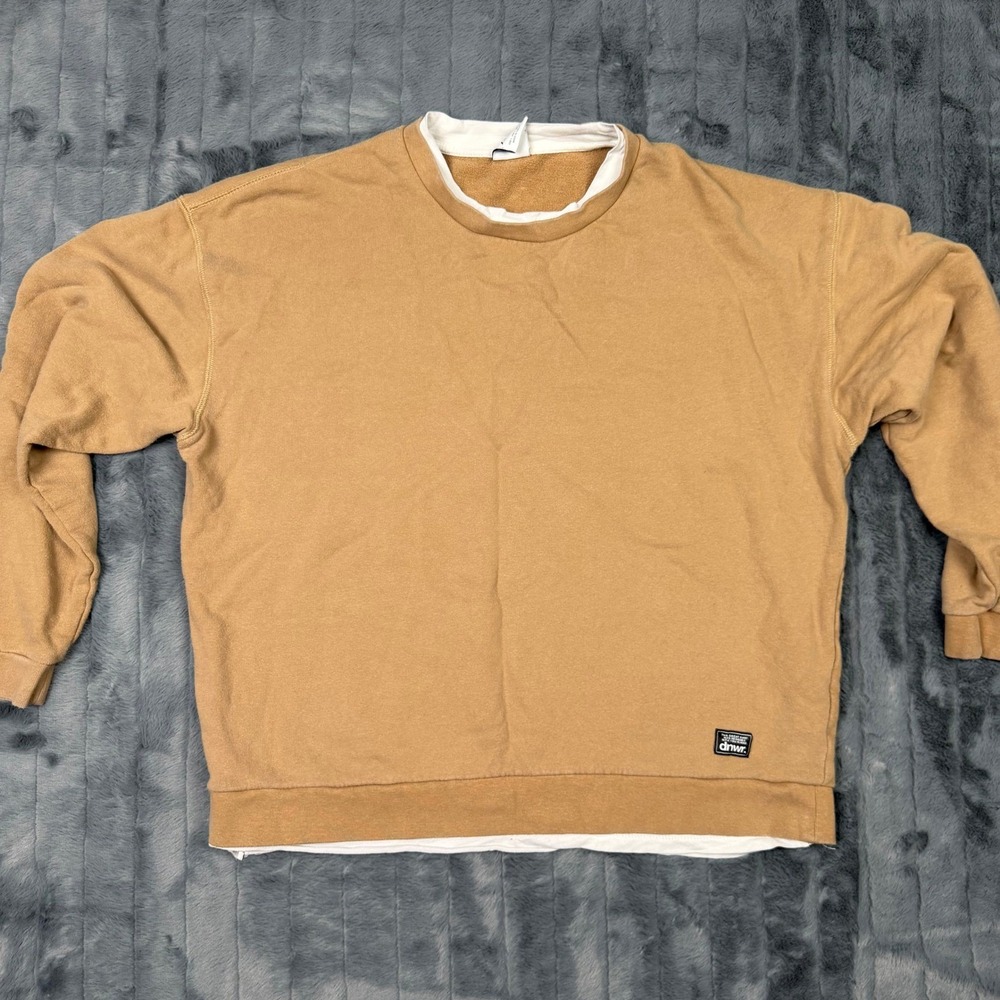 Zara DNWR Mens Tan Layered Look Crewneck Sweatshirt Large Camel Brown Pullover